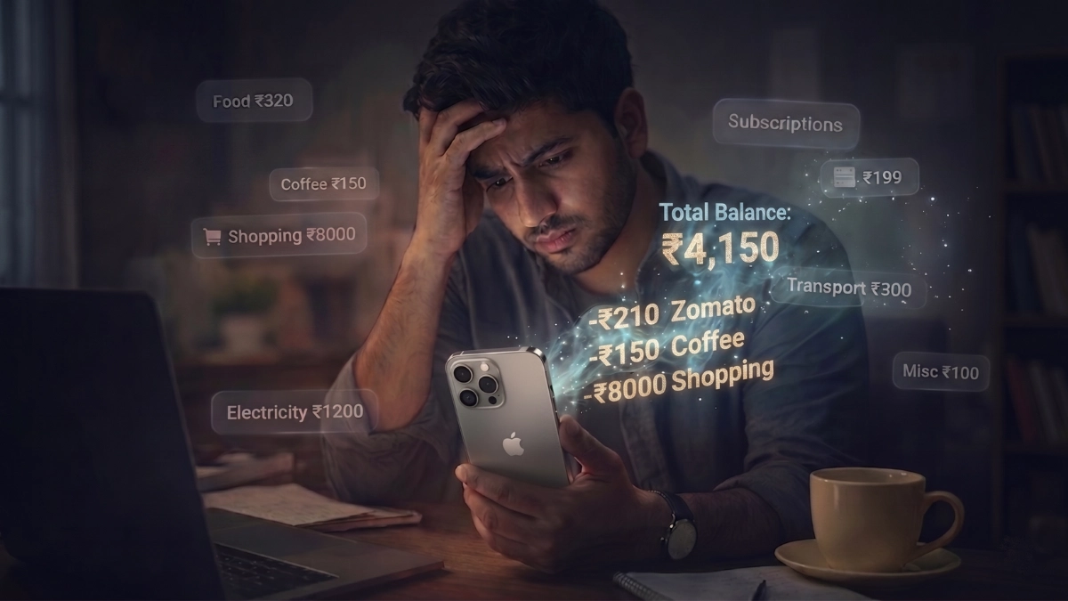 A frustrated professional holding credit cards, representing the stress of living paycheck to paycheck