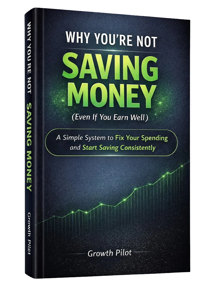 Book cover for Why You're Not Saving Money (Even You Earn Well) by Growth Pilot